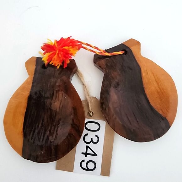 Hand Carved Wooden Vintage Noisemakers Percussion Set Of Castanets Wood Clapper - Picture 2 of 9